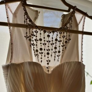 Cocktail Dress DB, off white-white/golden beige soft flowy fabric sheath